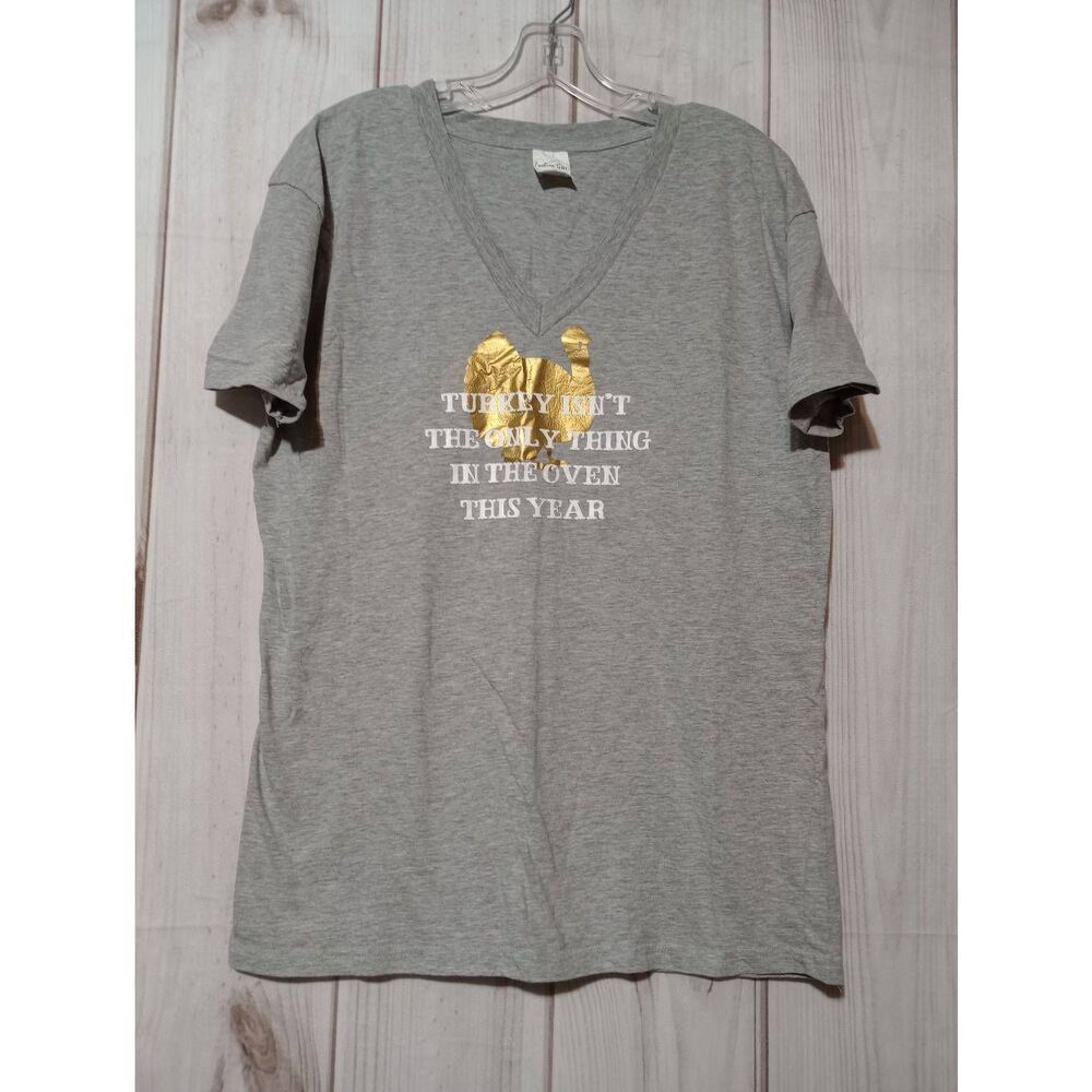 Thanksgiving‎ Pregnancy T-Shirt Ladies XL Fashion Gear Heather Grey V-Neck